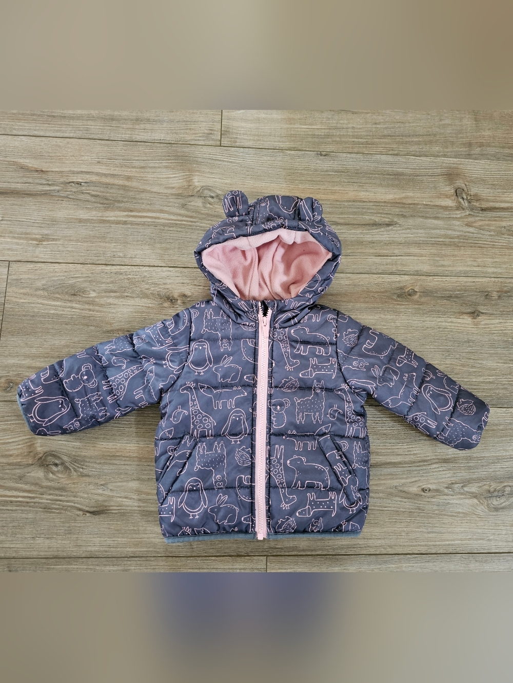 Carter's Navy Jacket with Pink Lining and Animal Outline